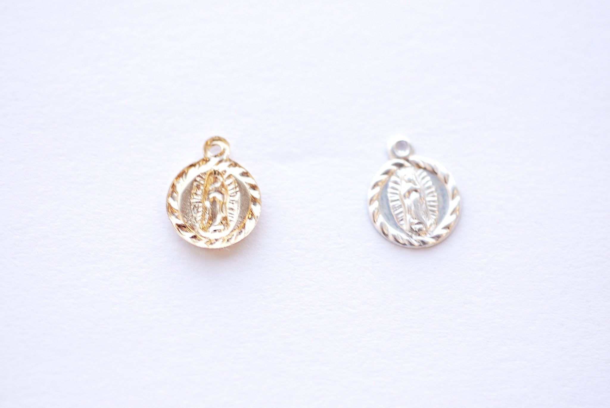 Lady of Guadalupe Charm, Wholesale, 14K Gold-Filled or 925 Sterling Silver, Virgin Mary Circle Religious Catholic Jesus Rosary