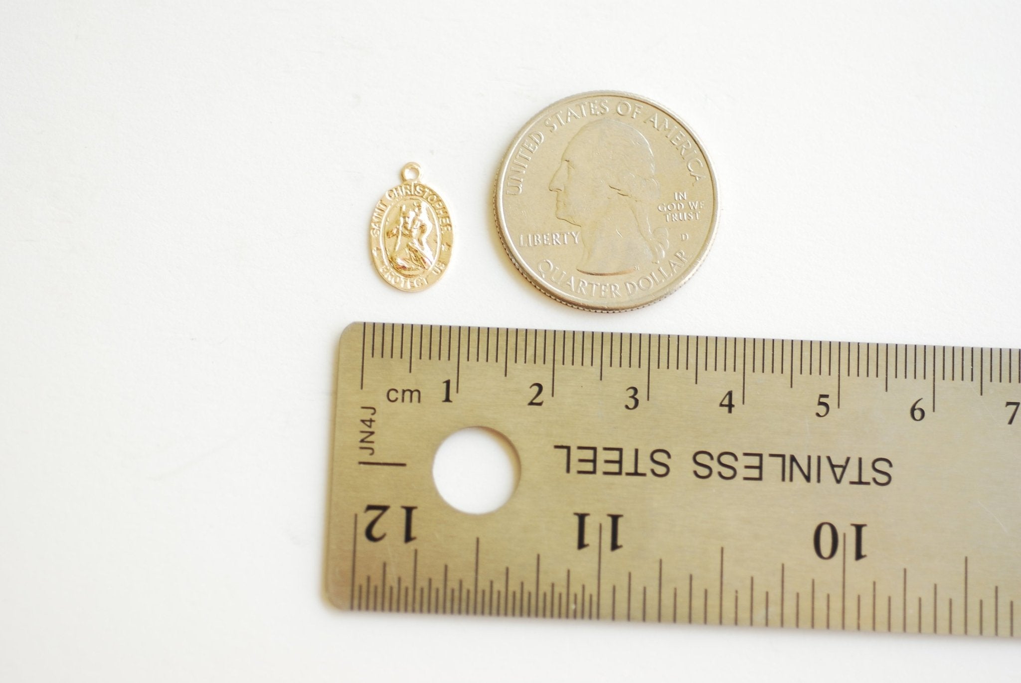 Saint Christopher Charm, Wholesale, 14/20 Gold-Filled or 925 Sterling Silver, 12mm x 9mm, Catholic Medallion Coin Patron Saint