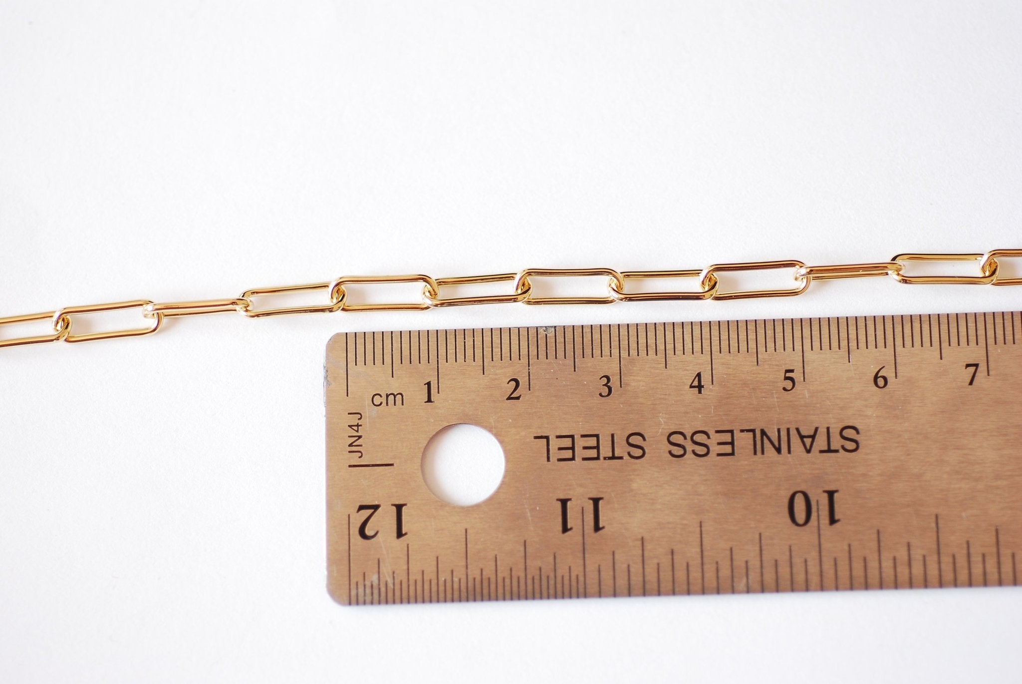 4mm x 12mm Flat Paperclip Chain, 14/20 Gold-Filled, Pay Per Inch, Elongated Rectangular Drawn Cable Chain Bulk Uncut Spools For Jewelers