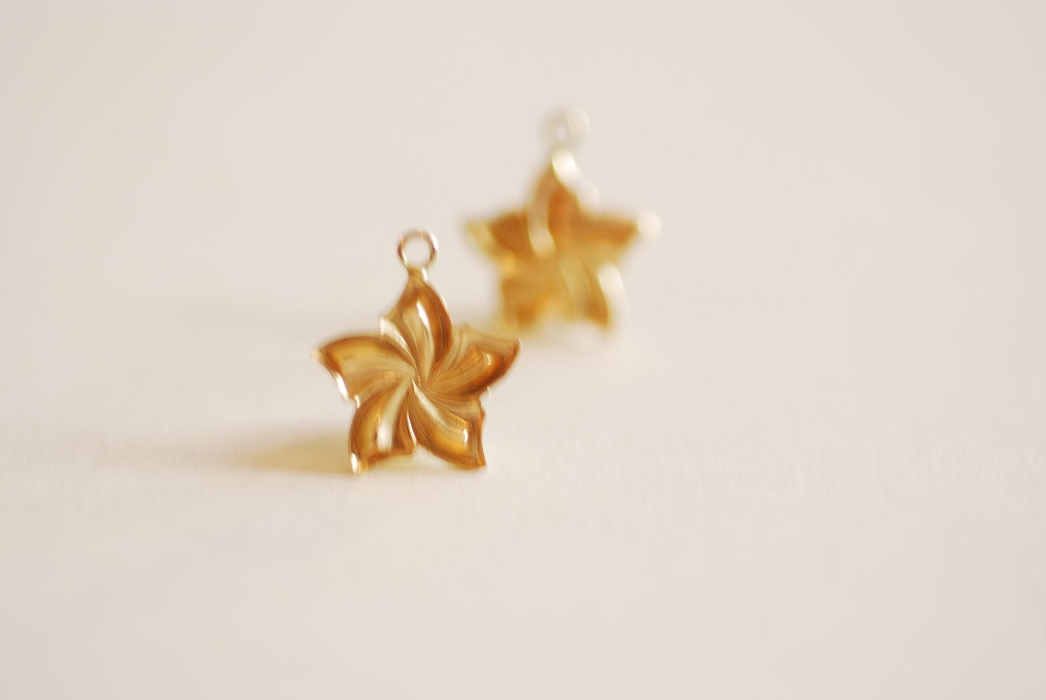 Plumeria Flower Charm, Wholesale, 14/20 Gold-Filled, 13mm, Floral Pinwheel Spring Flower Hawaiian