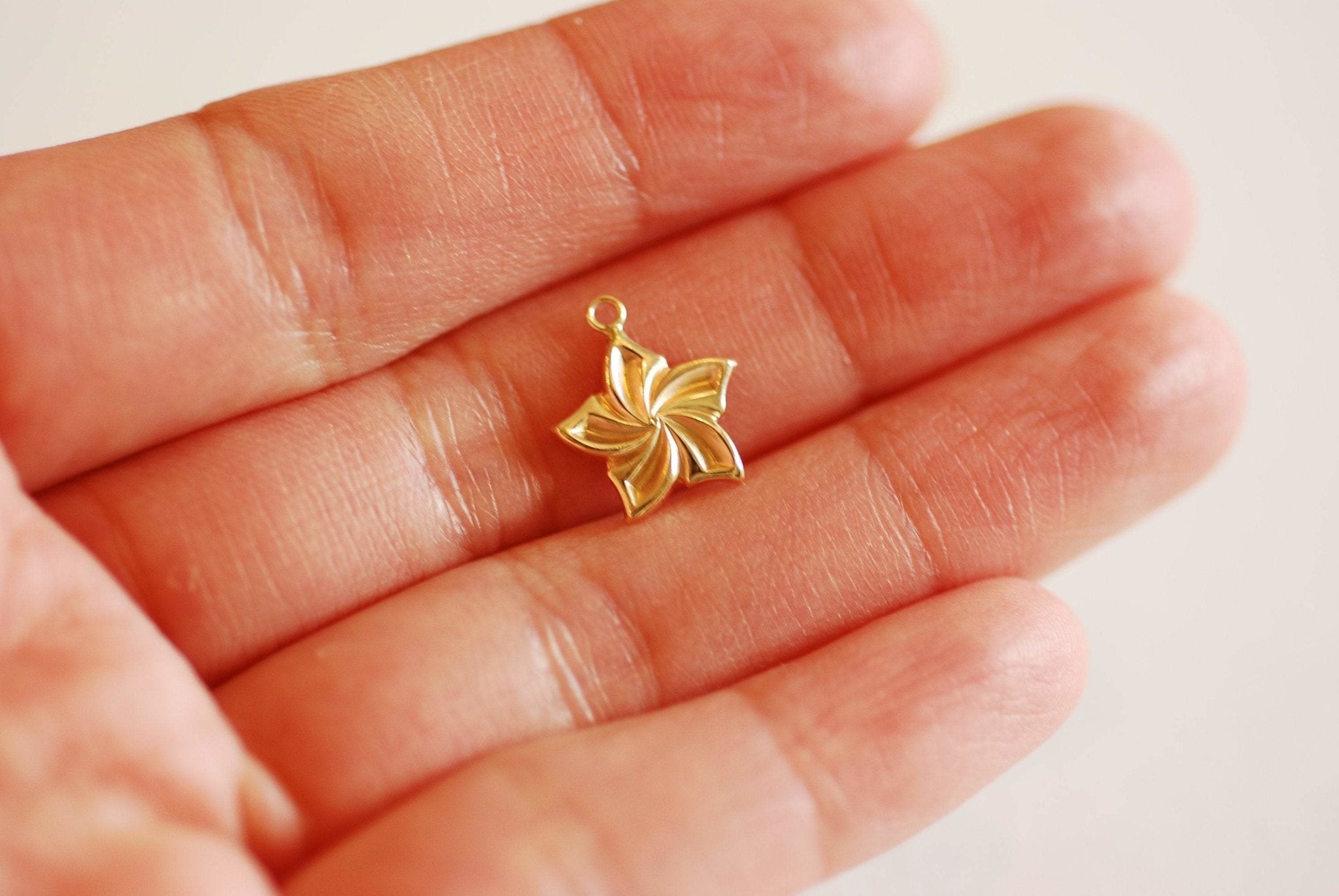 Plumeria Flower Charm, Wholesale, 14/20 Gold-Filled, 13mm, Floral Pinwheel Spring Flower Hawaiian