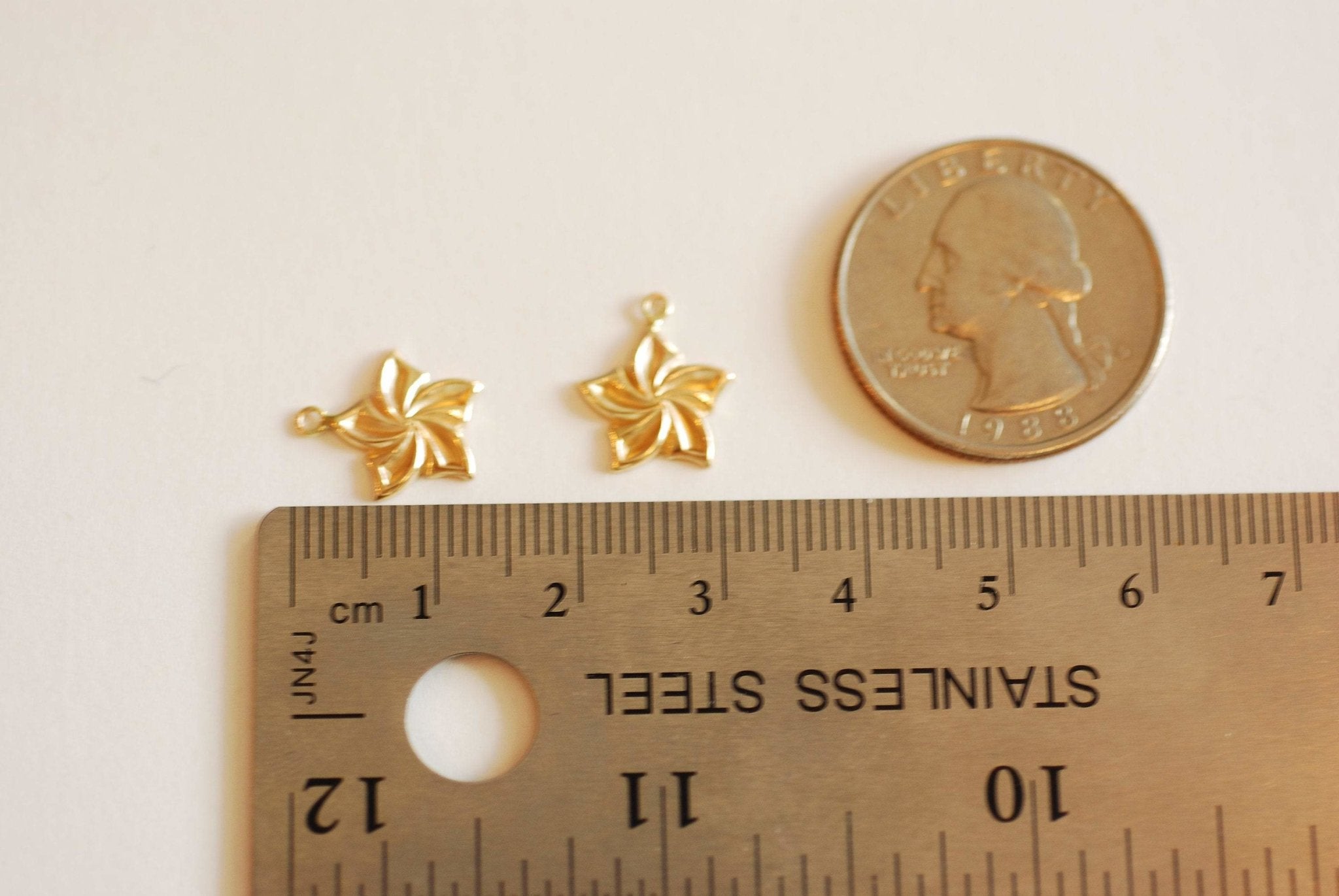 Plumeria Flower Charm, Wholesale, 14/20 Gold-Filled, 13mm, Floral Pinwheel Spring Flower Hawaiian