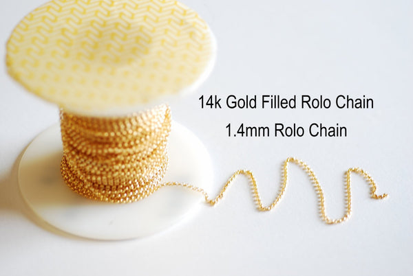 14k Gold Filled Rolo Chain- 1.4mm Unfinished Rolo Chain by Foot, 14kt Gold Filled Chain, Wholesale BULK DIY Jewelry Findings 1/20 14kt GF