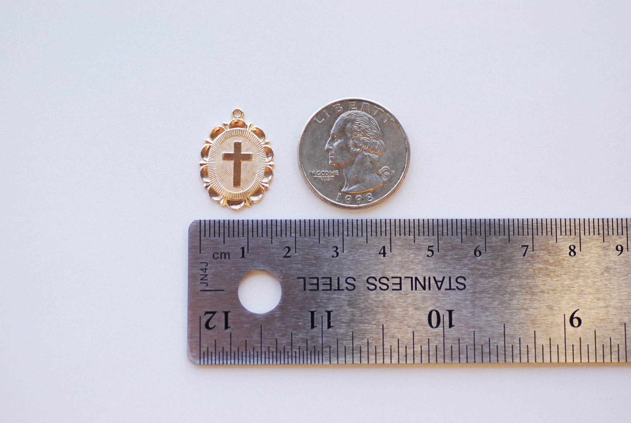 Scalloped Edge Oval Cross Pendant Charm, Wholesale, 14/20 Gold-Filled or 925 Sterling Silver, 21mm x 16mm, Religious Catholic