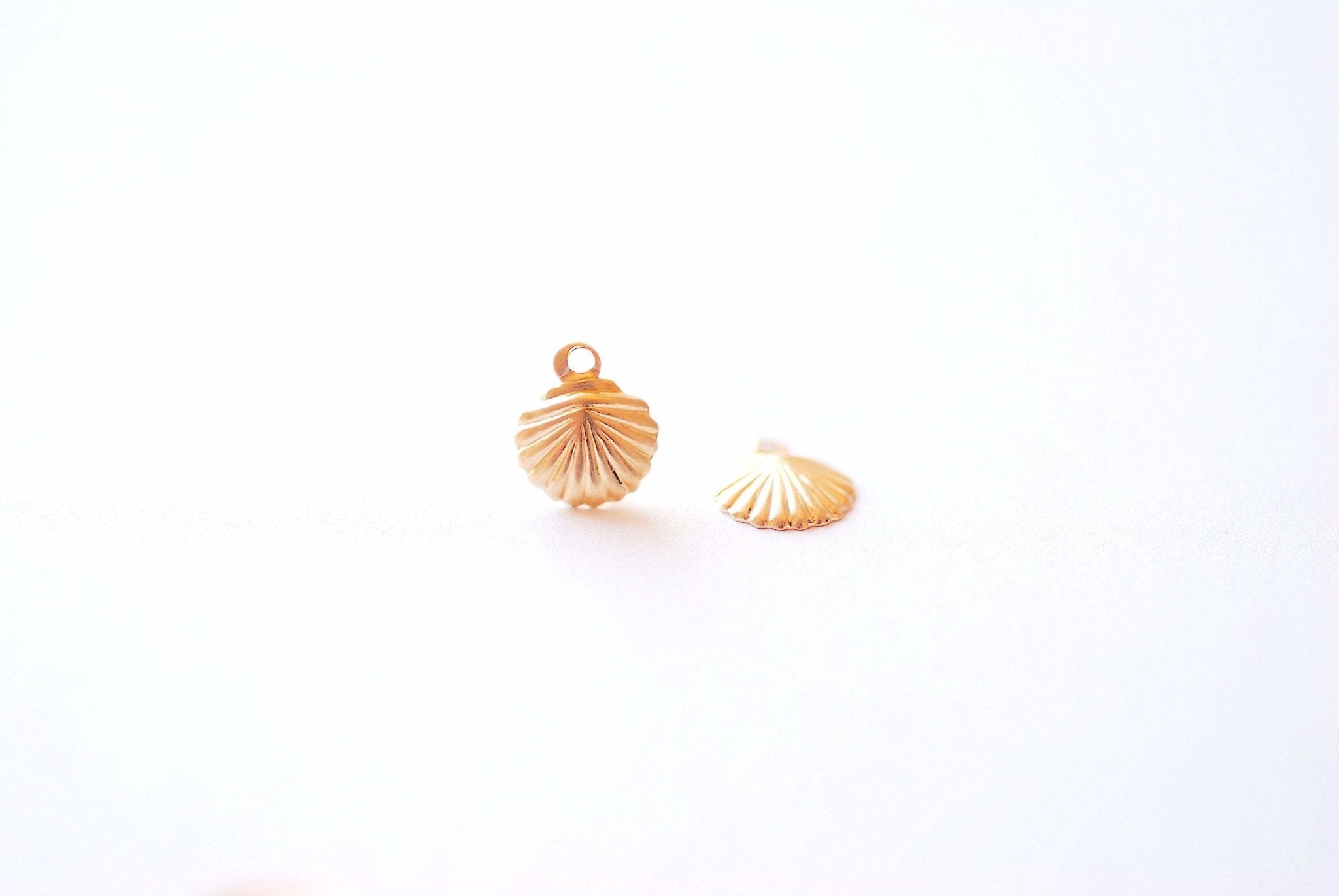Tiny Shell Charm, Wholesale, 14/20 Gold-Filled, 8mm, Beach Scallop Sea Clam Oyster Shell Ocean Marine Life