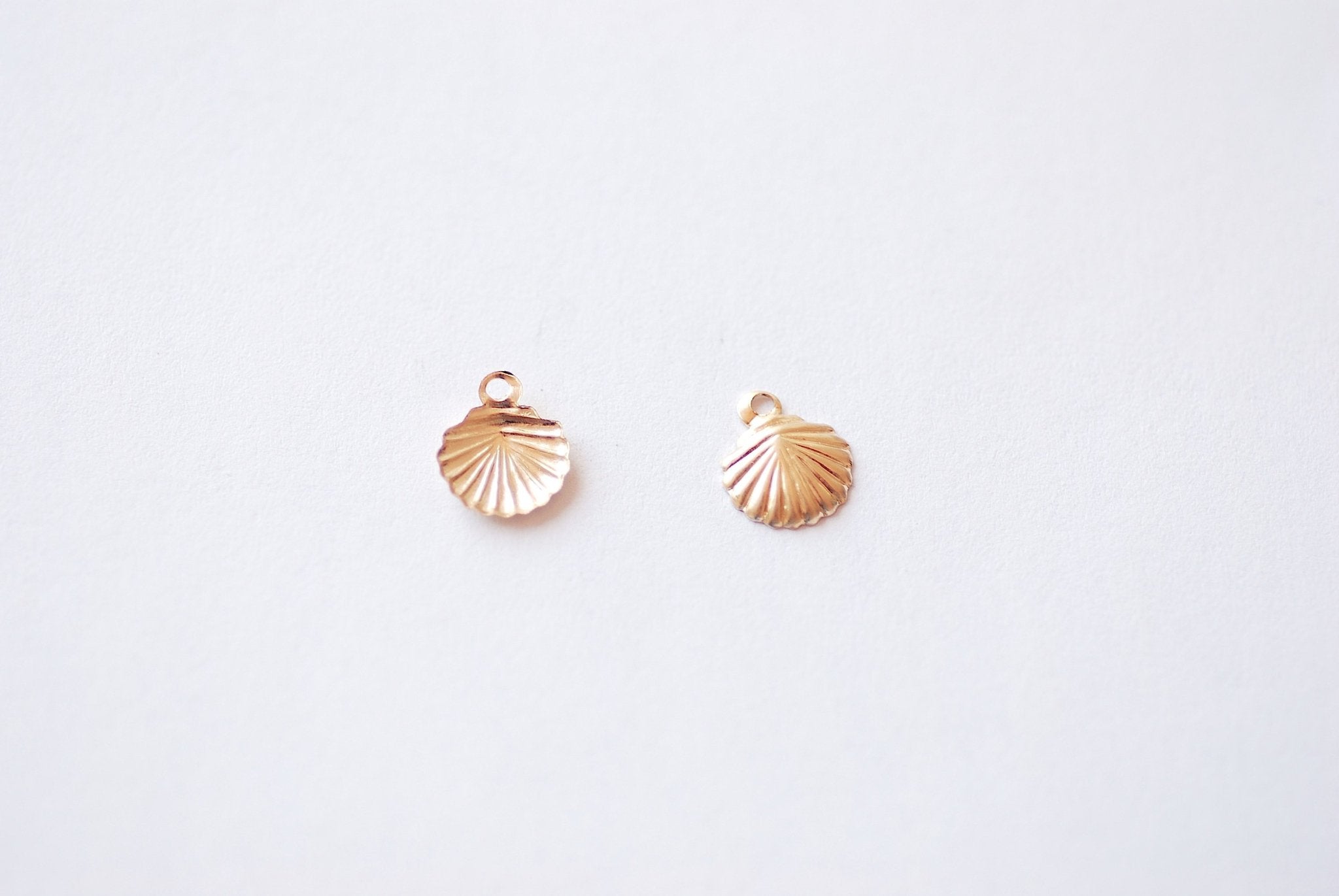 Tiny Shell Charm, Wholesale, 14/20 Gold-Filled, 8mm, Beach Scallop Sea Clam Oyster Shell Ocean Marine Life