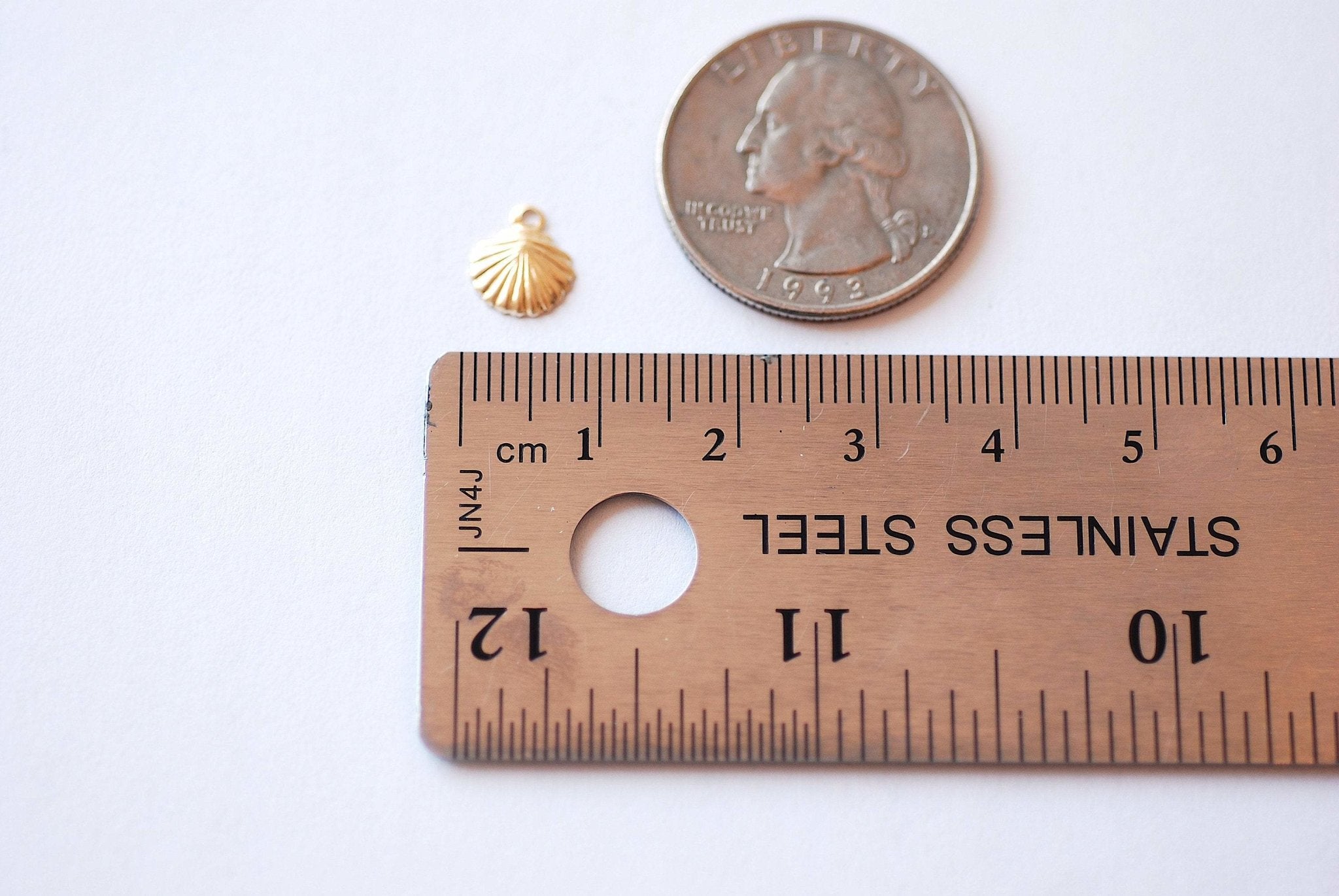 Tiny Shell Charm, Wholesale, 14/20 Gold-Filled, 8mm, Beach Scallop Sea Clam Oyster Shell Ocean Marine Life