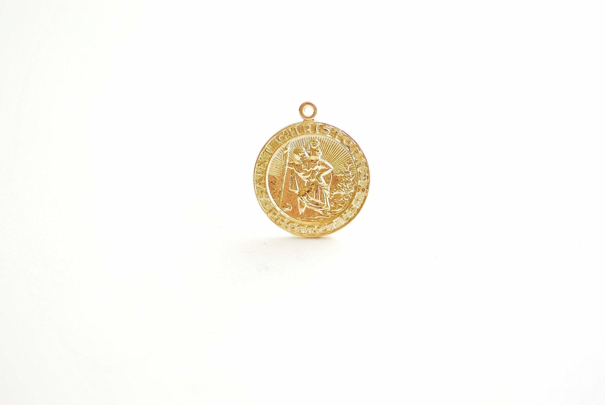 Saint Christopher Pendant, Wholesale, 14/20 Gold-Filled or 925 Sterling Silver, 22mm, Round Patron Saint Religious Catholic Medallion Coin