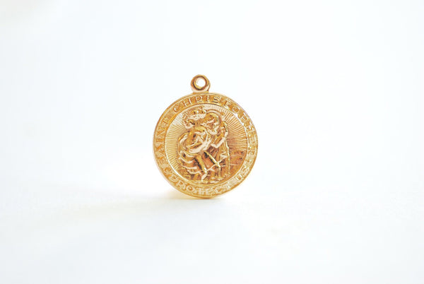 Wholesale 14k Gold Filled St Christopher Pendant-  Gold Filled Charms, Round Disc Charm, Saint Christopher Charm, Religious Charm, Catholic