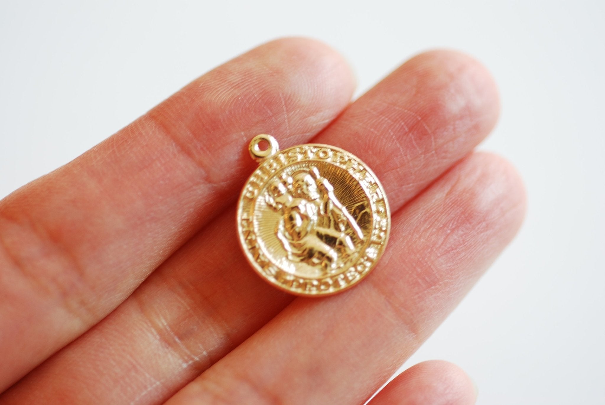 Saint Christopher Pendant, Wholesale, 14/20 Gold-Filled or 925 Sterling Silver, Round Religious Catholic