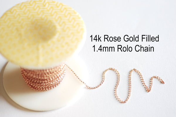 14k Rose Gold Filled Rolo Chain- 1.4mm Unfinished Rolo Chain by Foot, 14kt Gold Filled Chain, Wholesale BULK Jewelry Findings 1/20 14kt GF