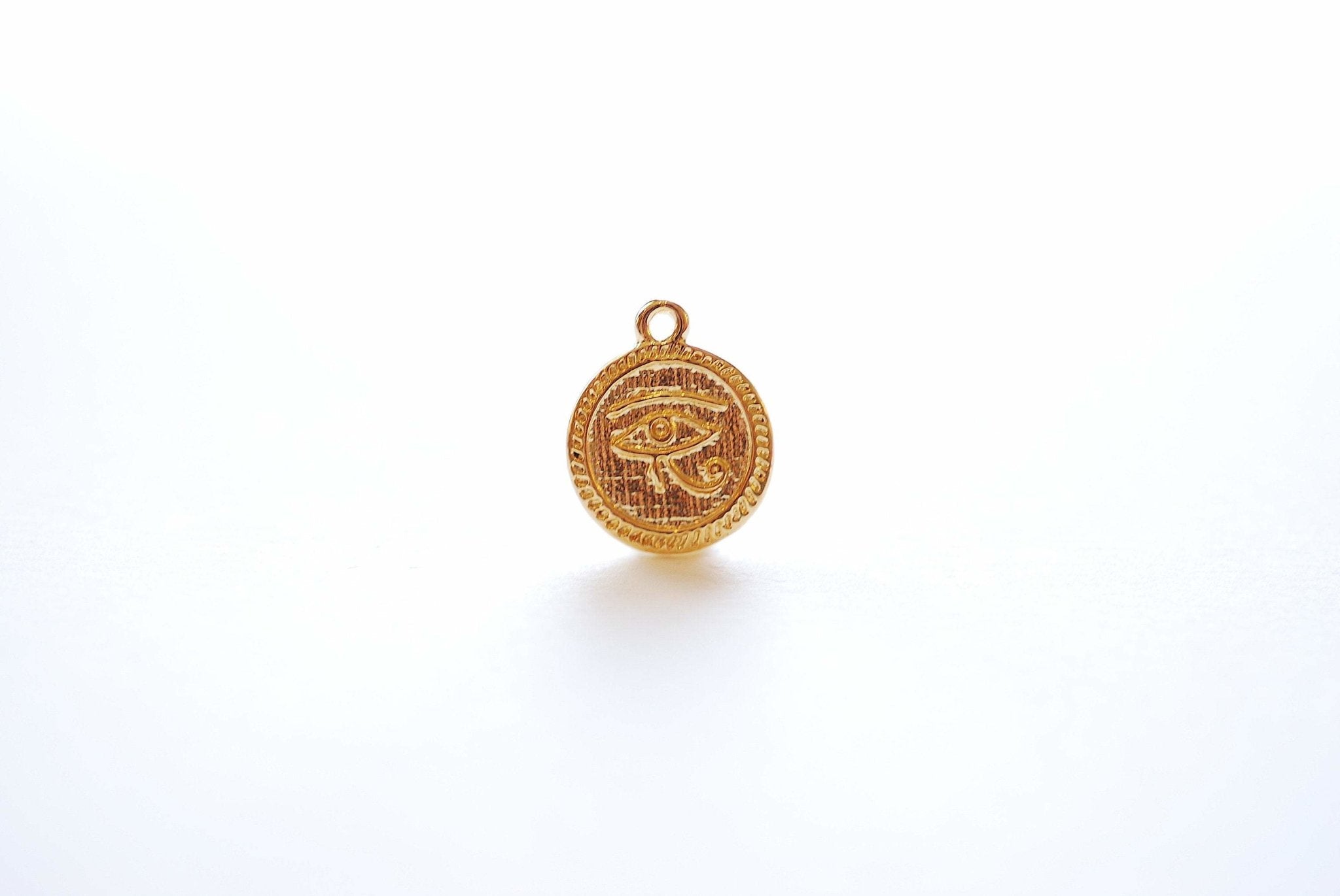 15mm Evil Eye Circle Disc Charm - 18k Gold plated vermeil over 925 Sterling Silver, Eye of Horus Charm, Eye of Ra, Round Small Pendant, 499