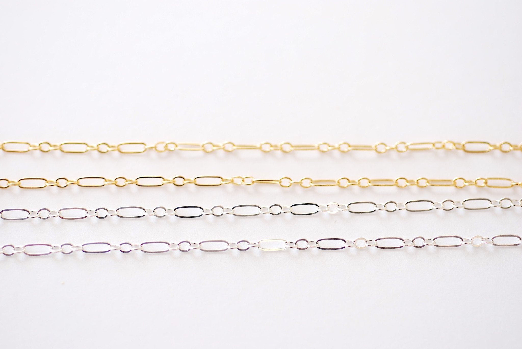 1.5mm Oval Long and Short Flat Chain l Wholesale Jewelry Findings l Permanent Jewelry Gold Filled Sterling Silver - HarperCrown