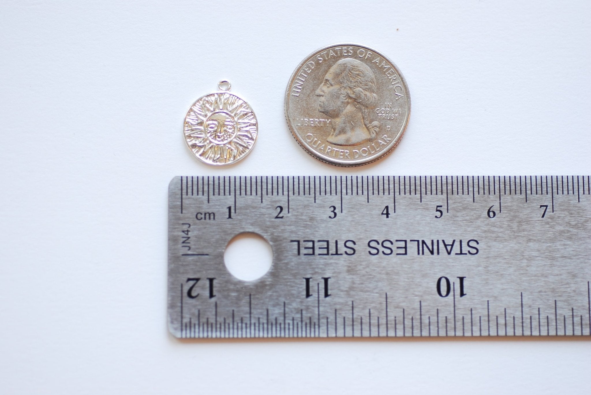 15mm Sun Circle Disc Charm, 18K Gold-Plated over 925 Sterling Silver, Gold Sunshine Charm, Round Disc Charm, Sun Pendant