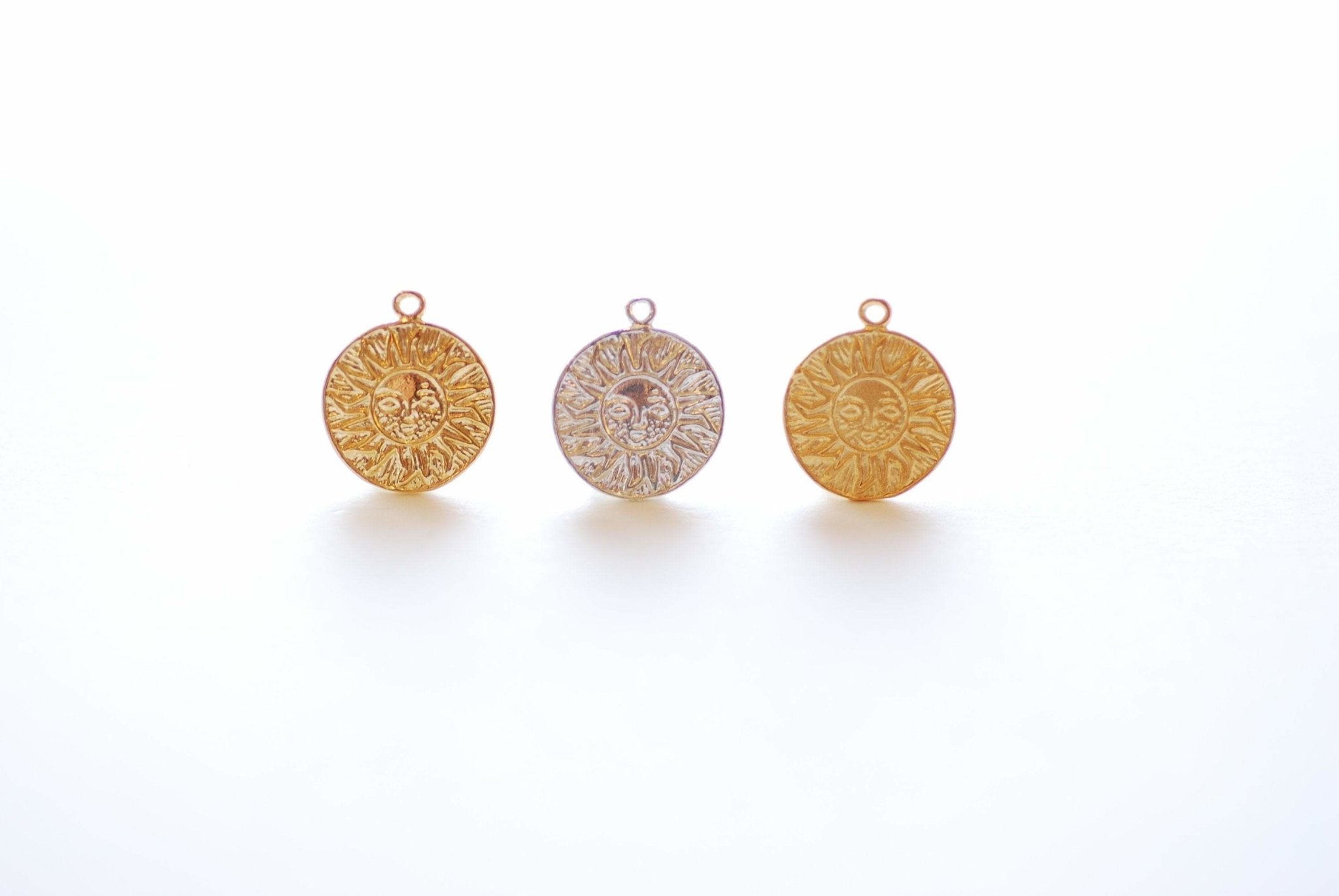 15mm Sun Circle Disc Charm, 18K Gold-Plated over 925 Sterling Silver, Gold Sunshine Charm, Round Disc Charm, Sun Pendant