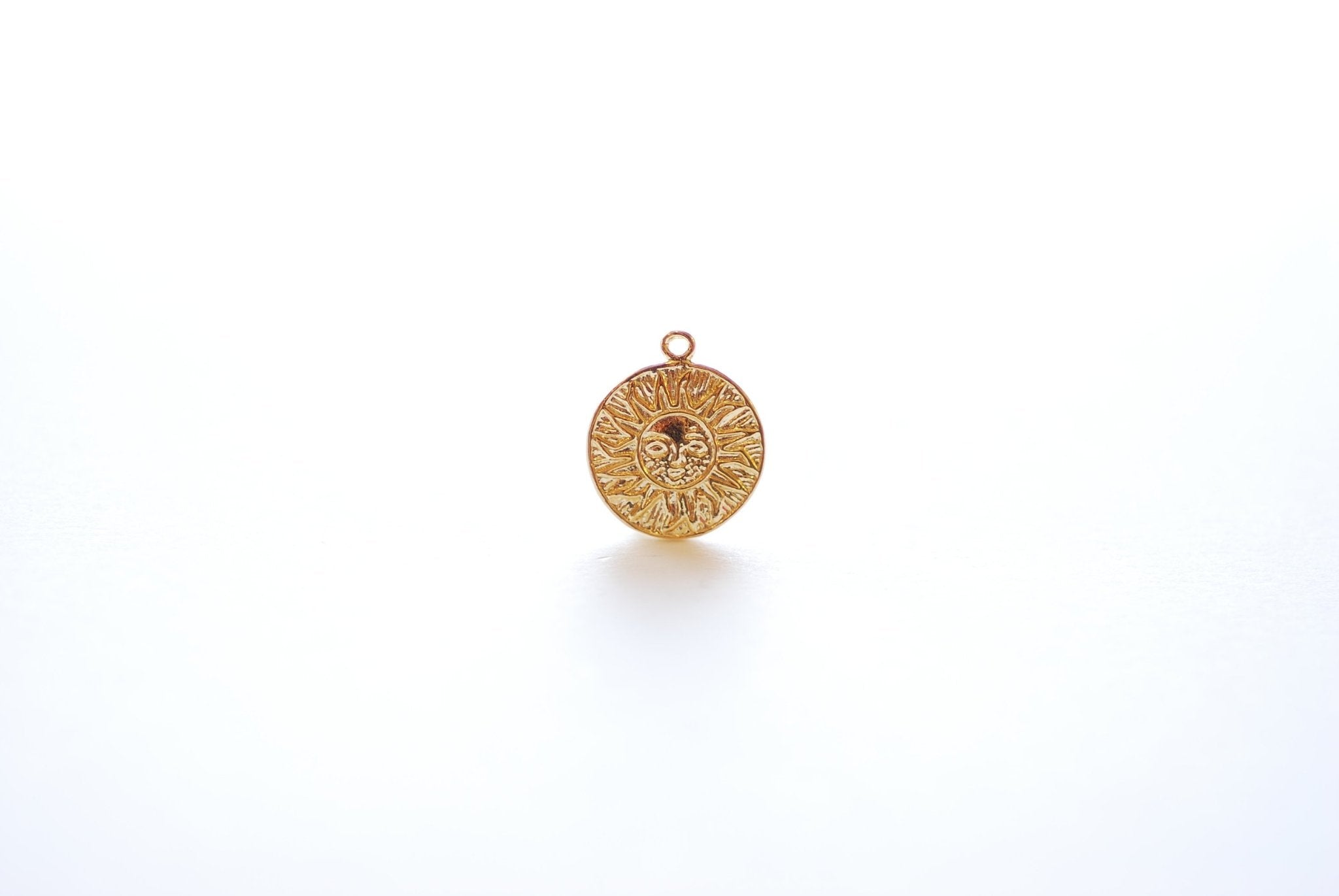 15mm Sun Circle Disc Charm, 18K Gold-Plated over 925 Sterling Silver, Gold Sunshine Charm, Round Disc Charm, Sun Pendant