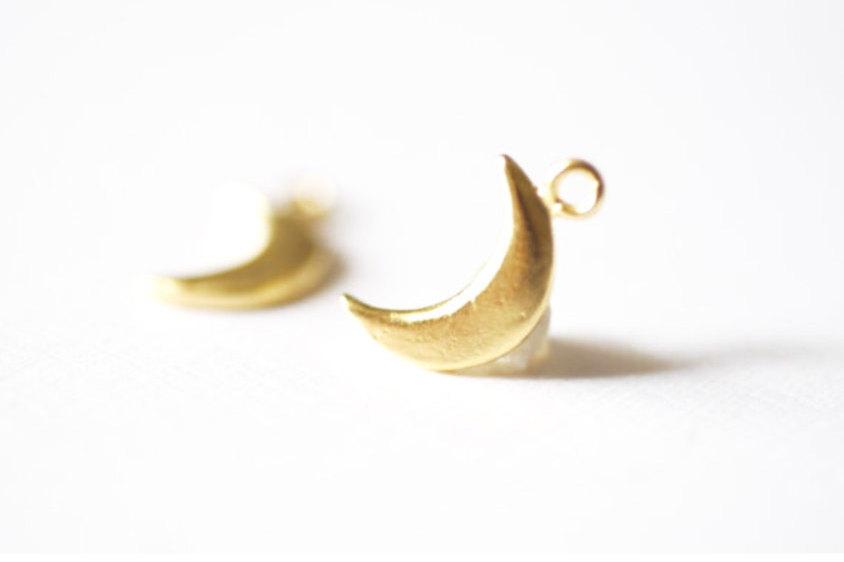 Small Crescent Moon Charm, Wholesale, 18K Matte Gold-Plated 925 Sterling Silver, 10mm x 6mm, Half Moon Celestial