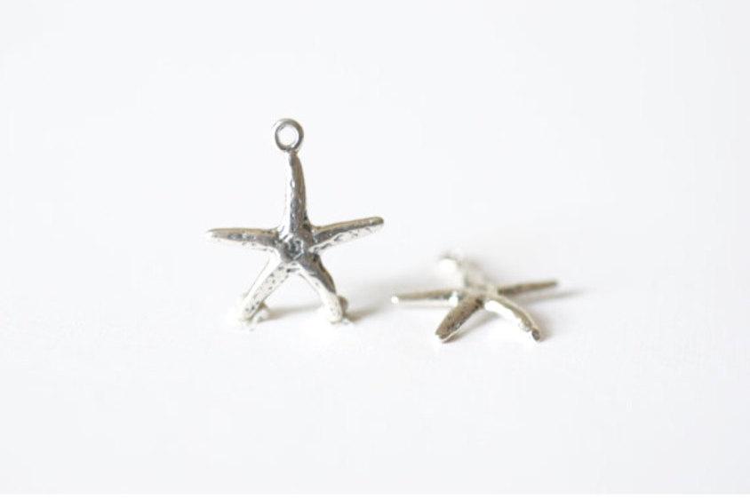 Starfish Charm, Wholesale, 925 Sterling Silver, 19mm x 15mm, Sea Life