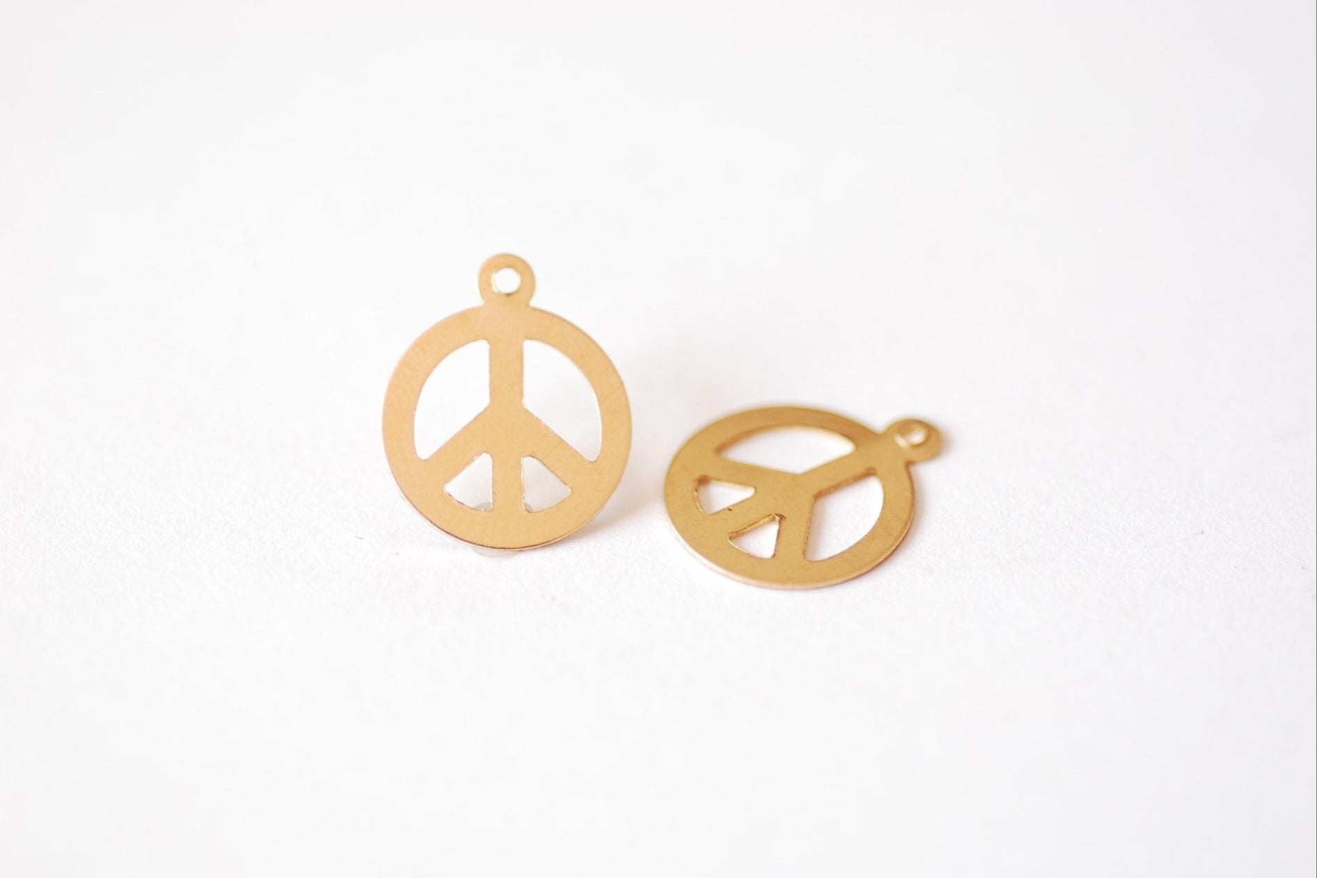 2 PCS 14k Gold Filled or Sterling Silver Round Peace Charm Gold Silv
