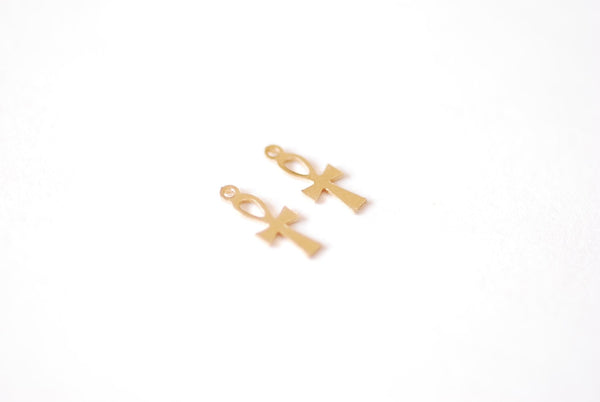 2 PCS Gold Filled or Sterling Silver Cross - Gold Silver Egyptian Ankh Life Charm Tiny Crosses Wholesale Gold Filled Charms Findings - HarperCrown