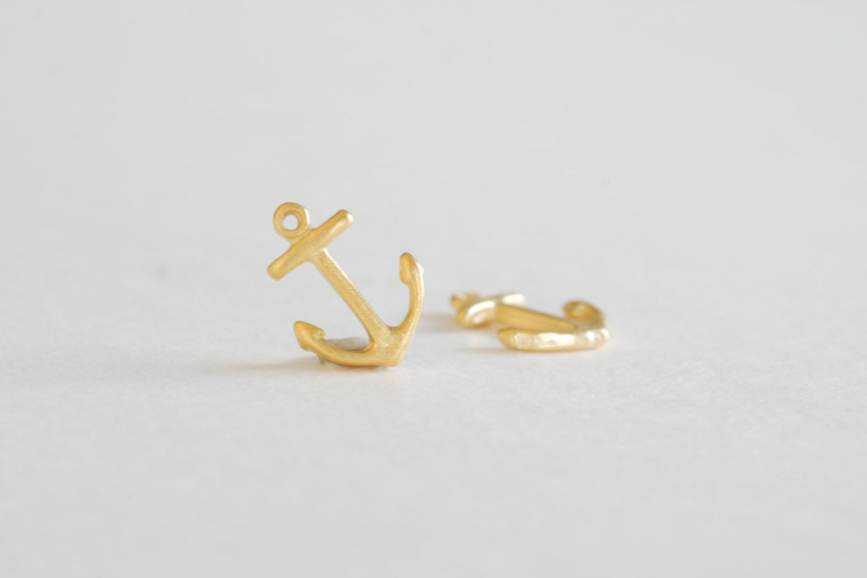 2 pcs Matte Vermeil Gold Anchor Charm- 22k gold plated over Sterling Silver, Vermeil Rose Gold Anchor Pendant, Small Anchor, Nautical, 24 - HarperCrown