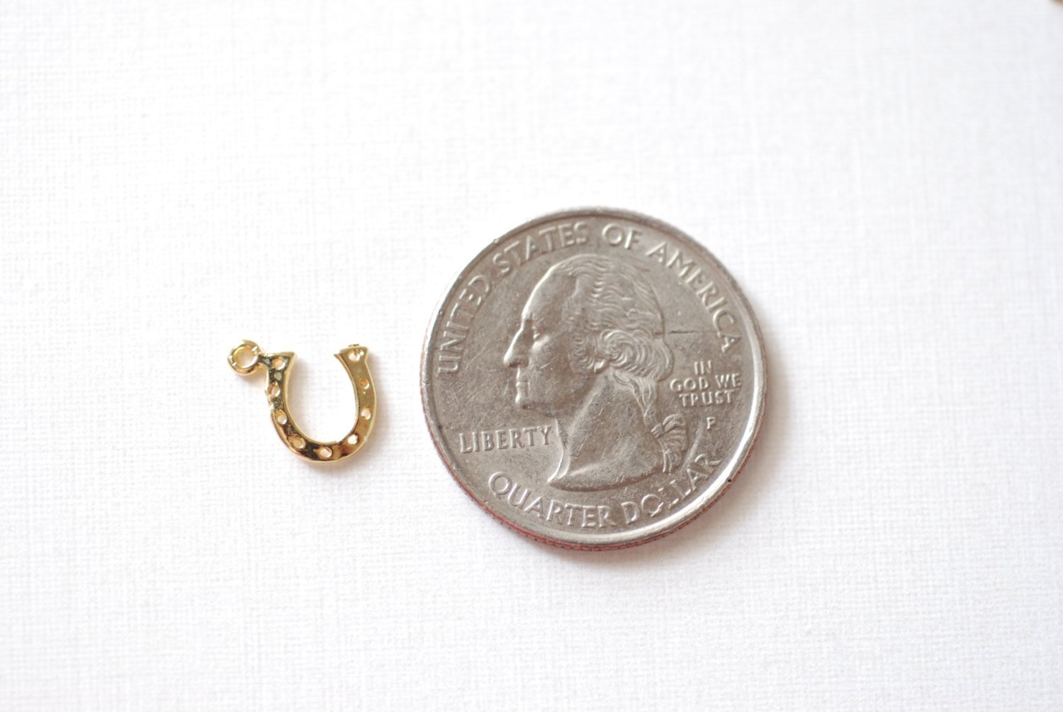 2 pcs Vermeil Gold Horseshoe Charm- 18k gold over 925 sterling silver small horseshoe charms, gold horseshoe ,horse shoe, shiny gold - HarperCrown