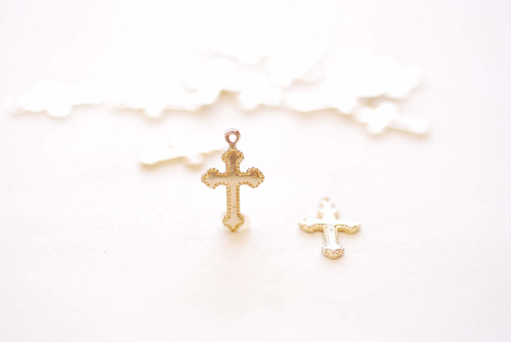 2 pieces 14k Gold Filled Ornate Cross Charm - Gold Filled Rosary Christian Catholic Jesus Small Cross Faith Rope Cross Blank - HarperCrown