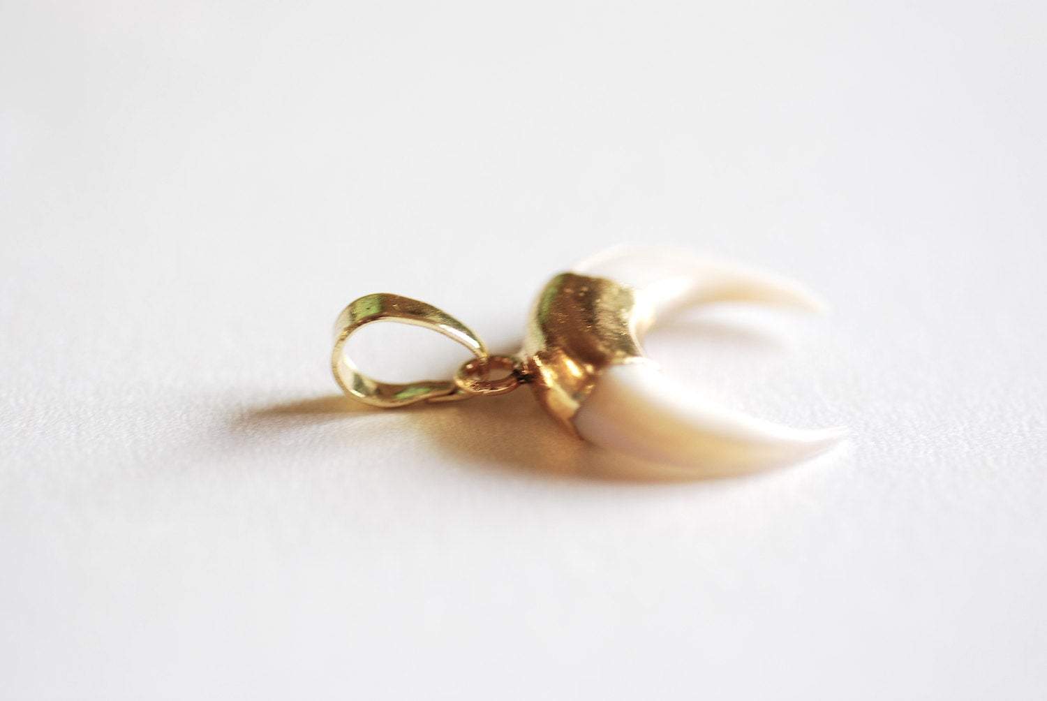 20mm 24k Gold Electroplated Crescent Moon Charm Pendant- Gold Double Horn Charm Pendant, Attached Bail, Half Moon Charm, Gold Moon Charm - HarperCrown