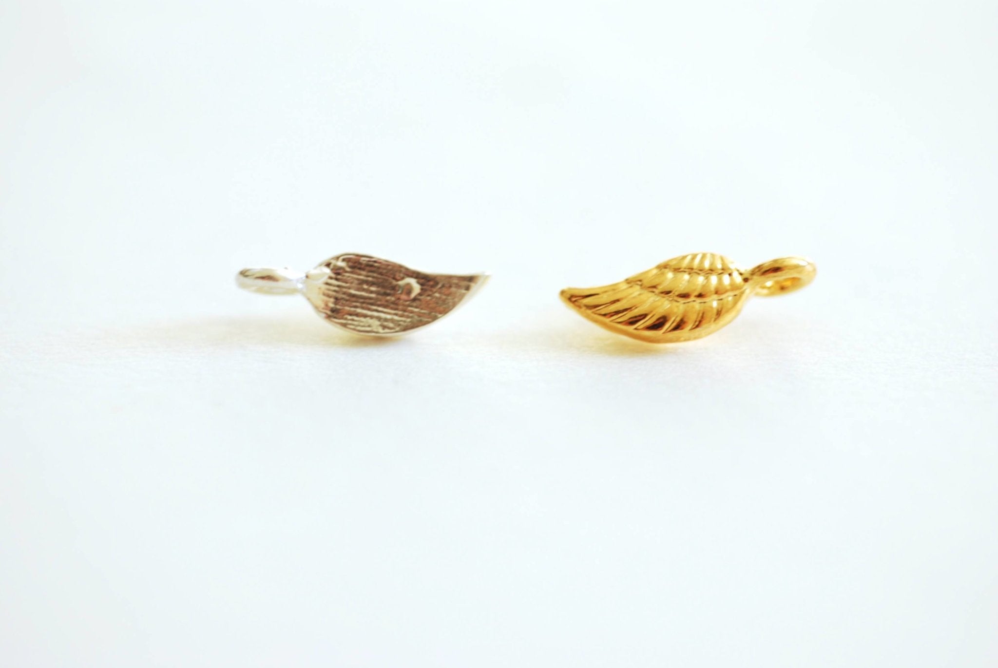 Angel Wing Charm, Wholesale, 18K Gold-Plated 925 Sterling Silver, 16mm x 5mm, Tiny Feather Bird Wing