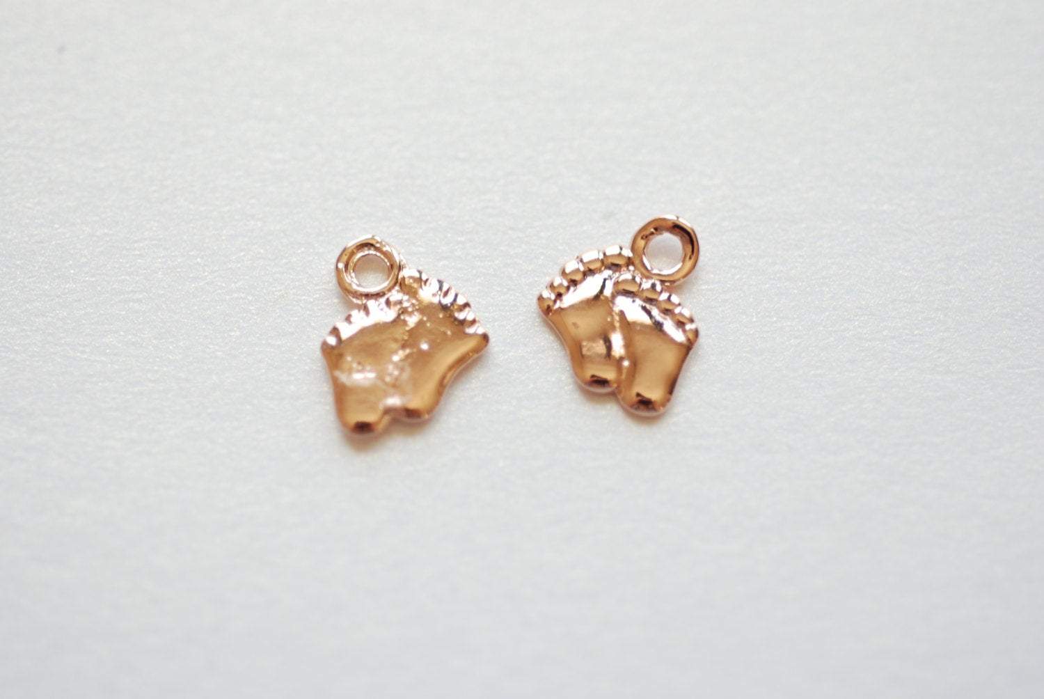 Baby Feet Charm, Wholesale, 18K Rose Gold-Plated 925 Sterling Silver, 11mm x 9mm, Small Baby Foot Imprint
