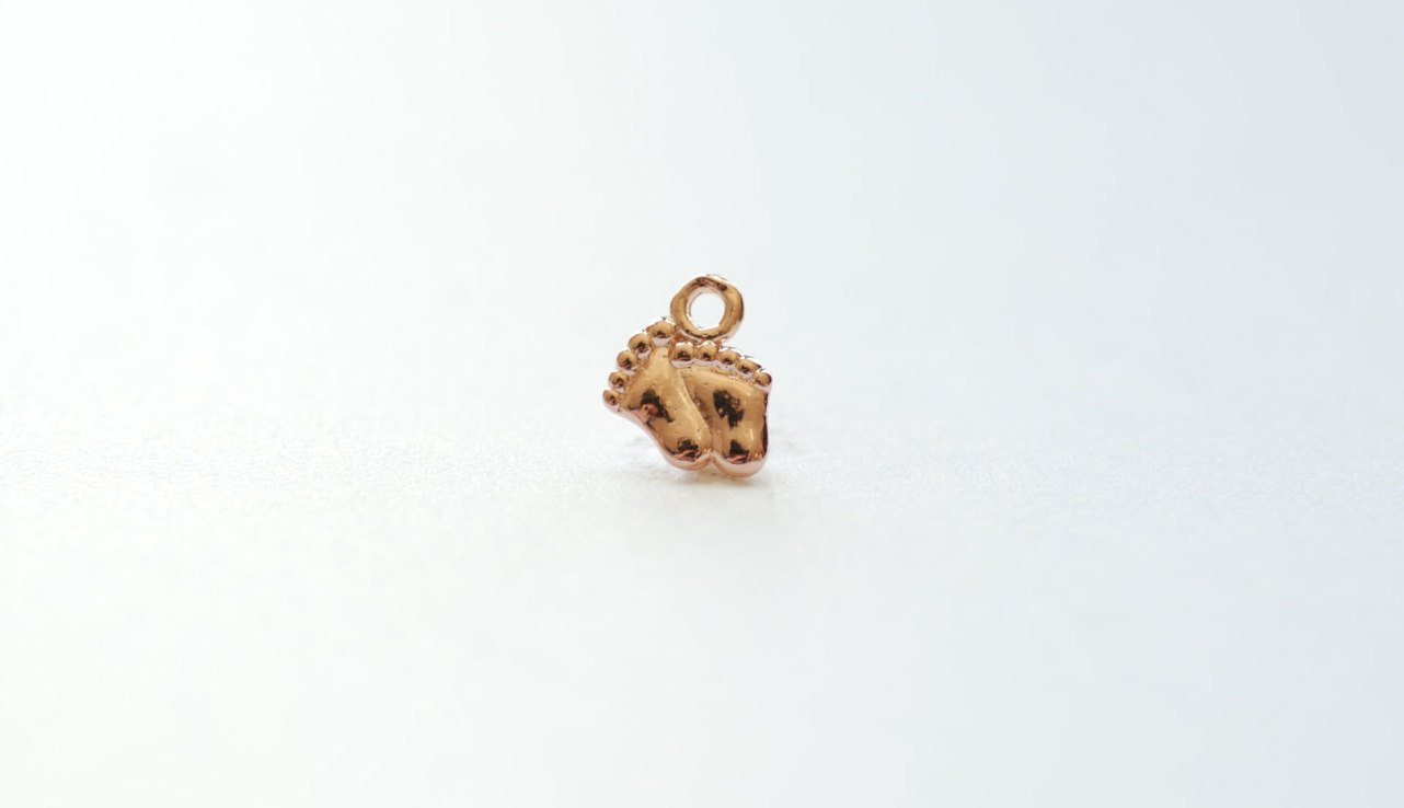 Baby Feet Charm, Wholesale, 18K Rose Gold-Plated 925 Sterling Silver, 11mm x 9mm, Small Baby Foot Imprint