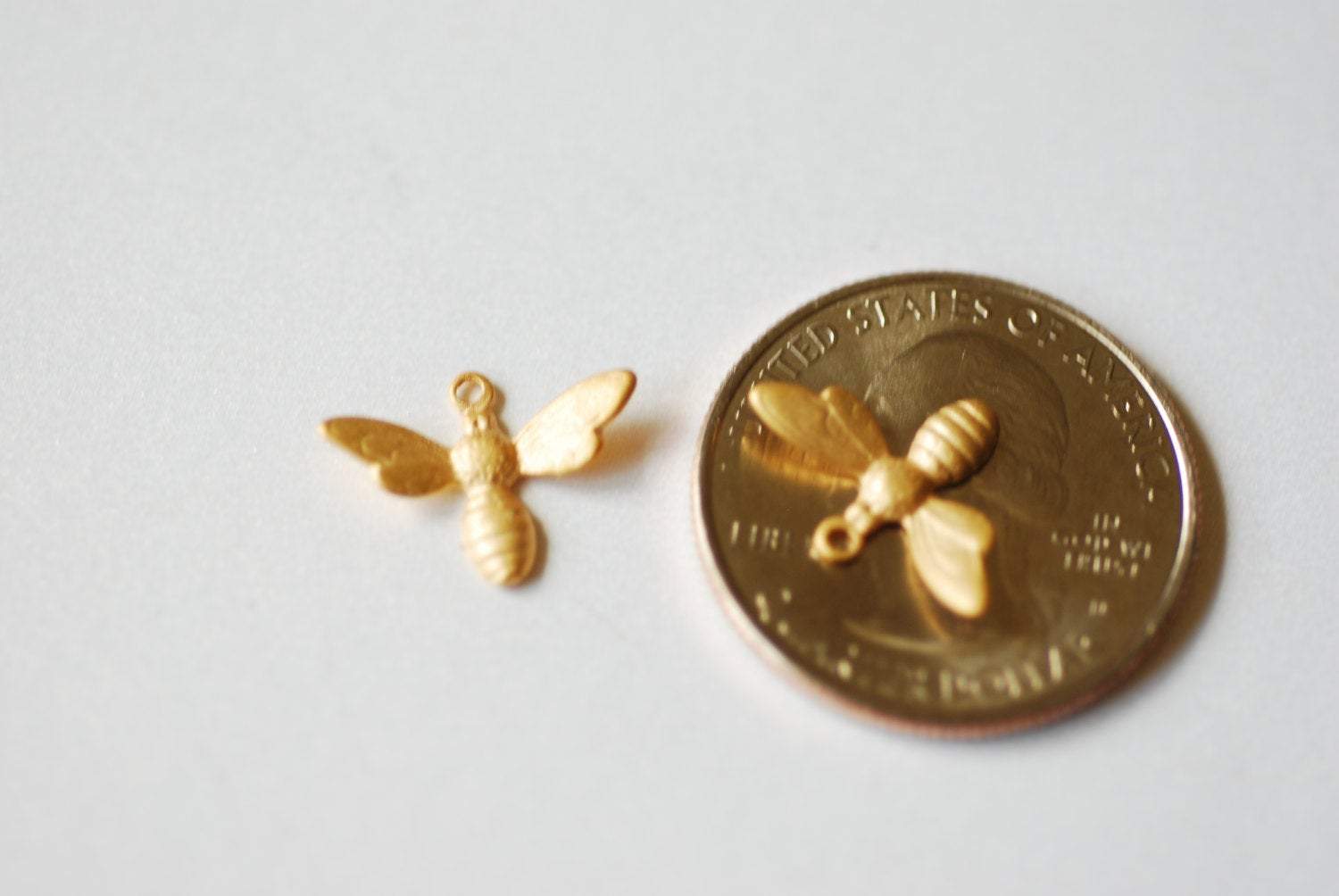 Bee Charm, Wholesale, 18K Matte Yellow Gold-Plated 925 Sterling Silver, 16mm x 12mm, Honeybee Bumblebee Insect Charm