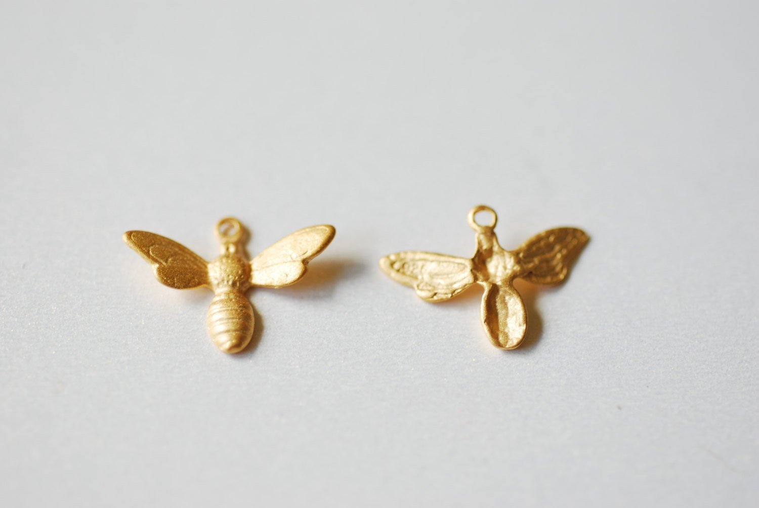 Bee Charm, Wholesale, 18K Matte Yellow Gold-Plated 925 Sterling Silver, 16mm x 12mm, Honeybee Bumblebee Insect Charm