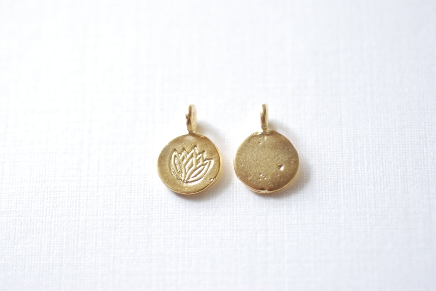 Lotus Flower Charm, Wholesale, 18K Matte Gold-Plated 925 Sterling Silver, 14mm, Water Lily Yoga