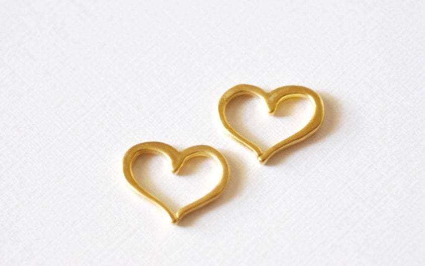 Open Heart Connector Pendant, Wholesale, Matte 18k Gold Plated over 925 Sterling Silver, 16mm x 13mm, Jewelry Making Supplies