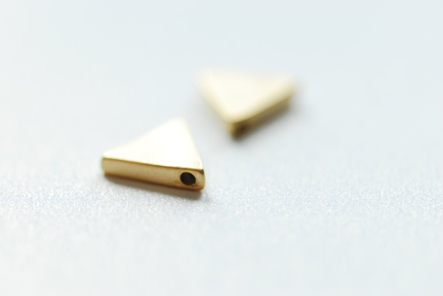 Matte Vermeil Gold Triangle Connector - 18k gold plated over Sterling Silver, holes drilled side to side, Vermeil Gold Triangle Beads