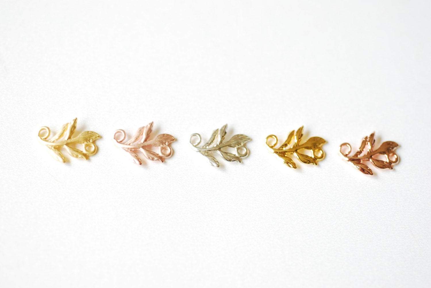 Matte Wholesale Vermeil Rose Gold Fern Leaf Charm Connector -18k gold plated over sterling silver, vermeil rose gold flower nature leaf charm