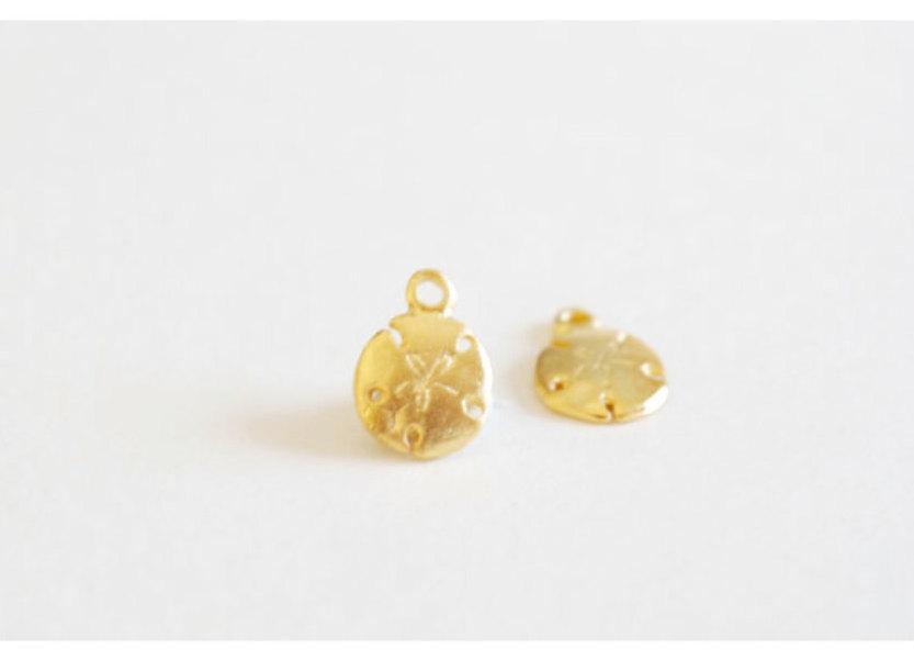 Sand Dollar Charm, Wholesale, 18K Matte Gold-Plated 925 Sterling Silver, 10mm x 7mm
