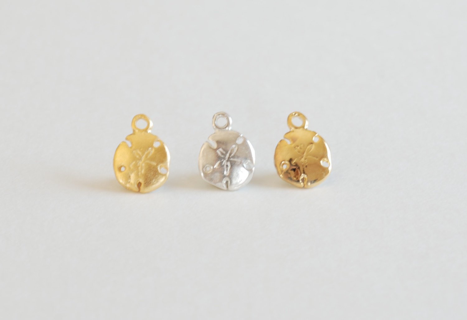 Sand Dollar Charm, Wholesale, 18K Matte Gold-Plated 925 Sterling Silver, 10mm x 7mm