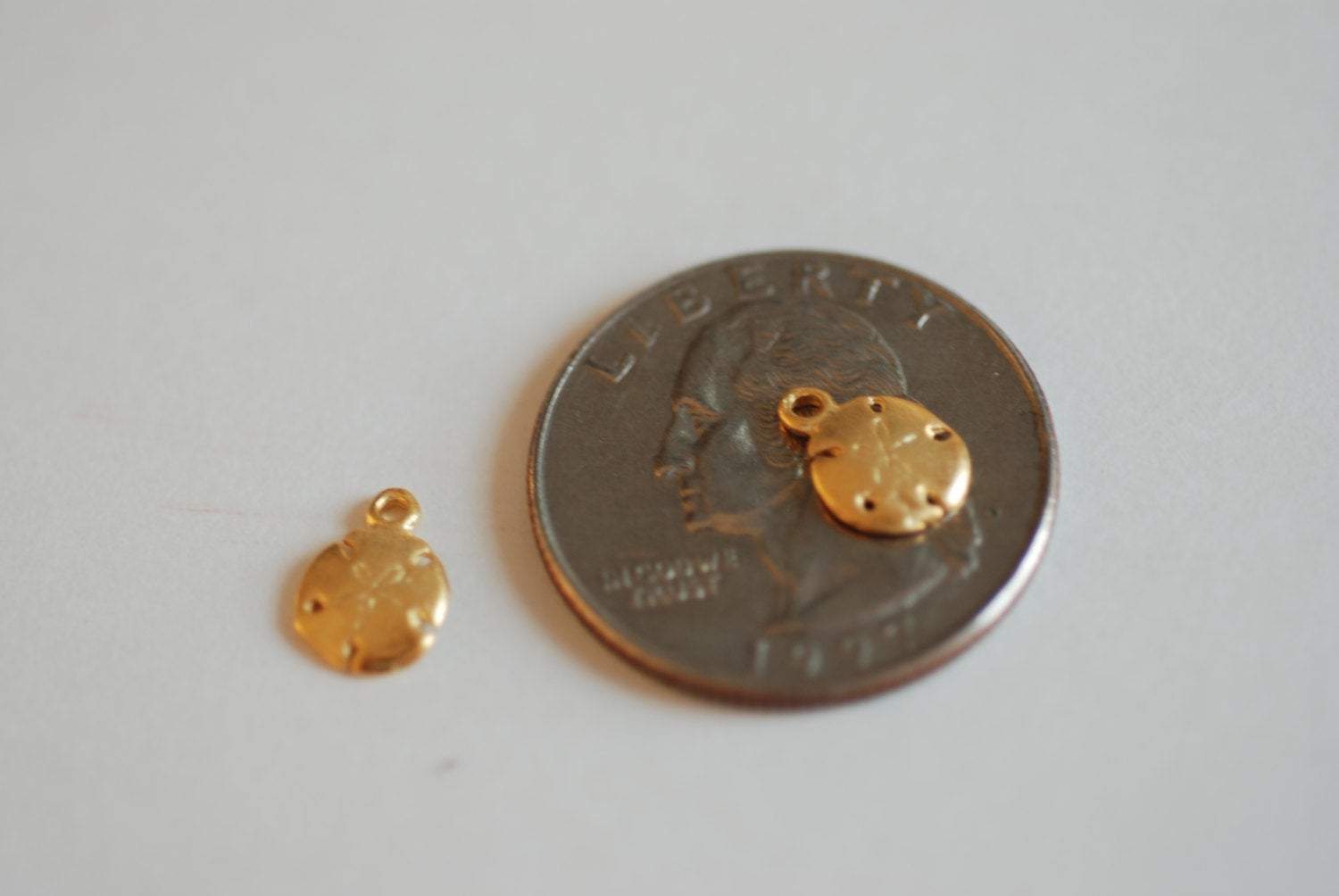 Sand Dollar Charm, Wholesale, 18K Matte Gold-Plated 925 Sterling Silver, 10mm x 7mm