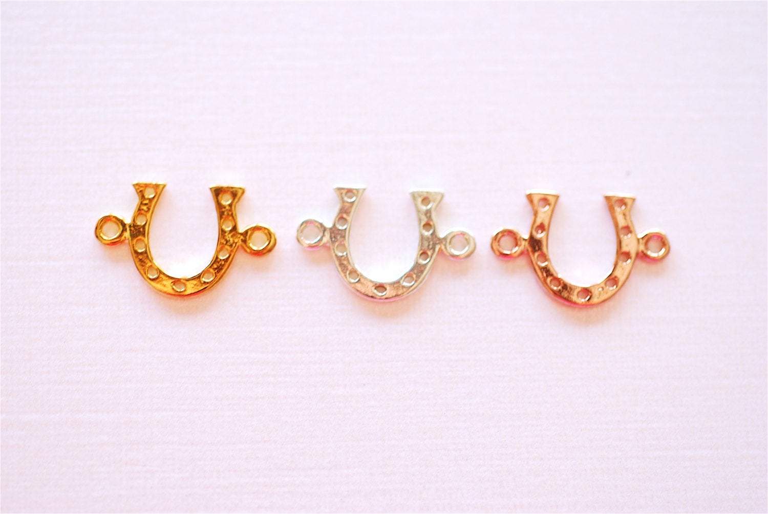 Pink Rose Gold Vermeil Horseshoe Connector Charm- 18k gold plated over Sterling Silver Horseshoe Charms, Gold Horseshoe Connector, 254
