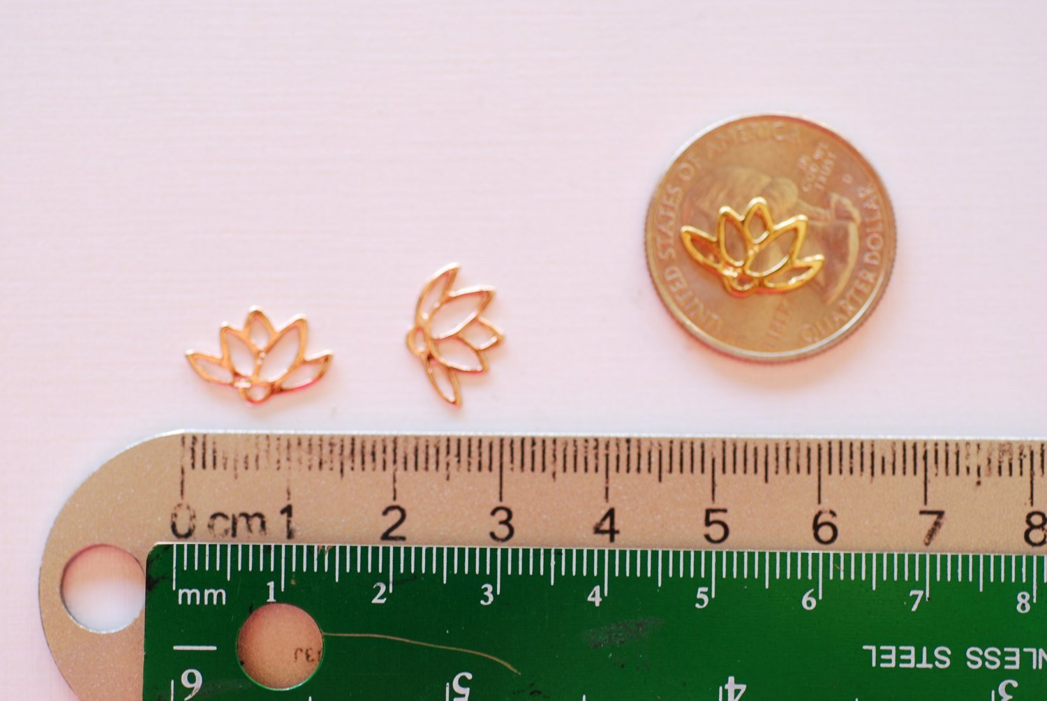 Lotus Flower Charm, Wholesale, 18K Rose Gold-Plated 925 Sterling Silver, 15mm x 9mm