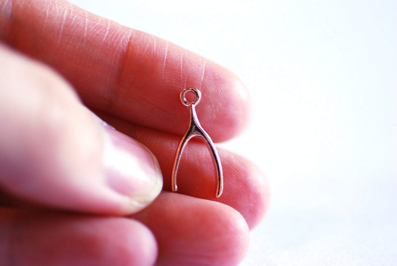 Pink Rose Gold Wishbone Charm- 22k gold plated Sterling Silver Wishbone, Vermeil Rose Gold Wishbone, Gold Wishbone Charm, Lucky, 37