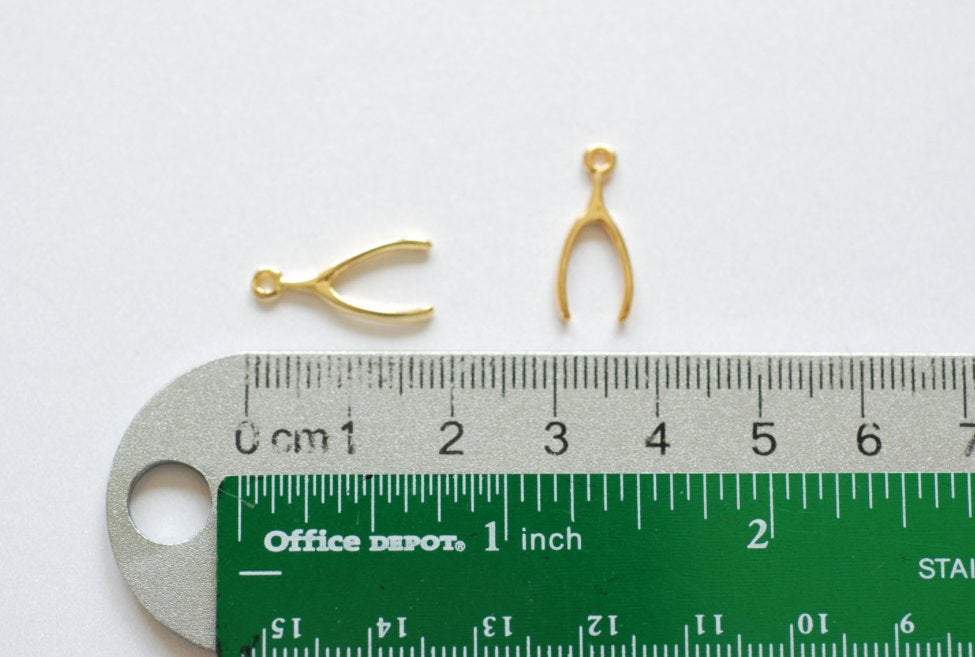 Pink Rose Gold Wishbone Charm- 22k gold plated Sterling Silver Wishbone, Vermeil Rose Gold Wishbone, Gold Wishbone Charm, Lucky, 37