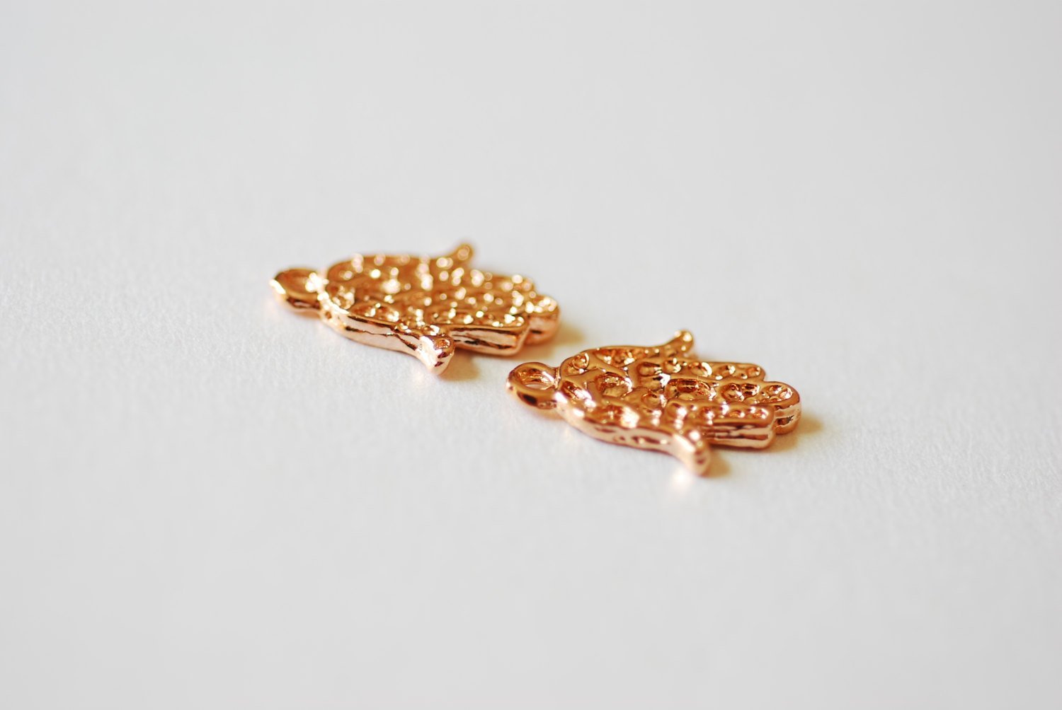 Hamsa Hand Charm, Wholesale, 18K Rose Gold-Plated 925 Sterling Silver, 15mm x 9mm, Fatima Good Luck Yoga Evil Eye