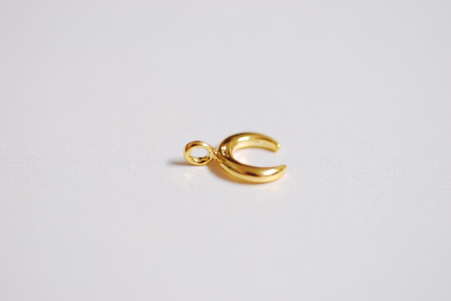 Shiny Wholesale Gold Crescent Moon Charm- Small Crescent Charm, Double Horn, Gold Half Moon, Tiny horn Charm, Upside Down Crescent, Letter C, 274