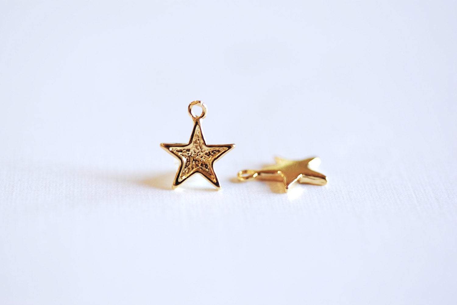 Shiny Gold Vermeil Star Blank Charm- 22k gold plated Sterling Silver Star Charm, Small Gold Star Blanks, Pentagon Charm, Beads