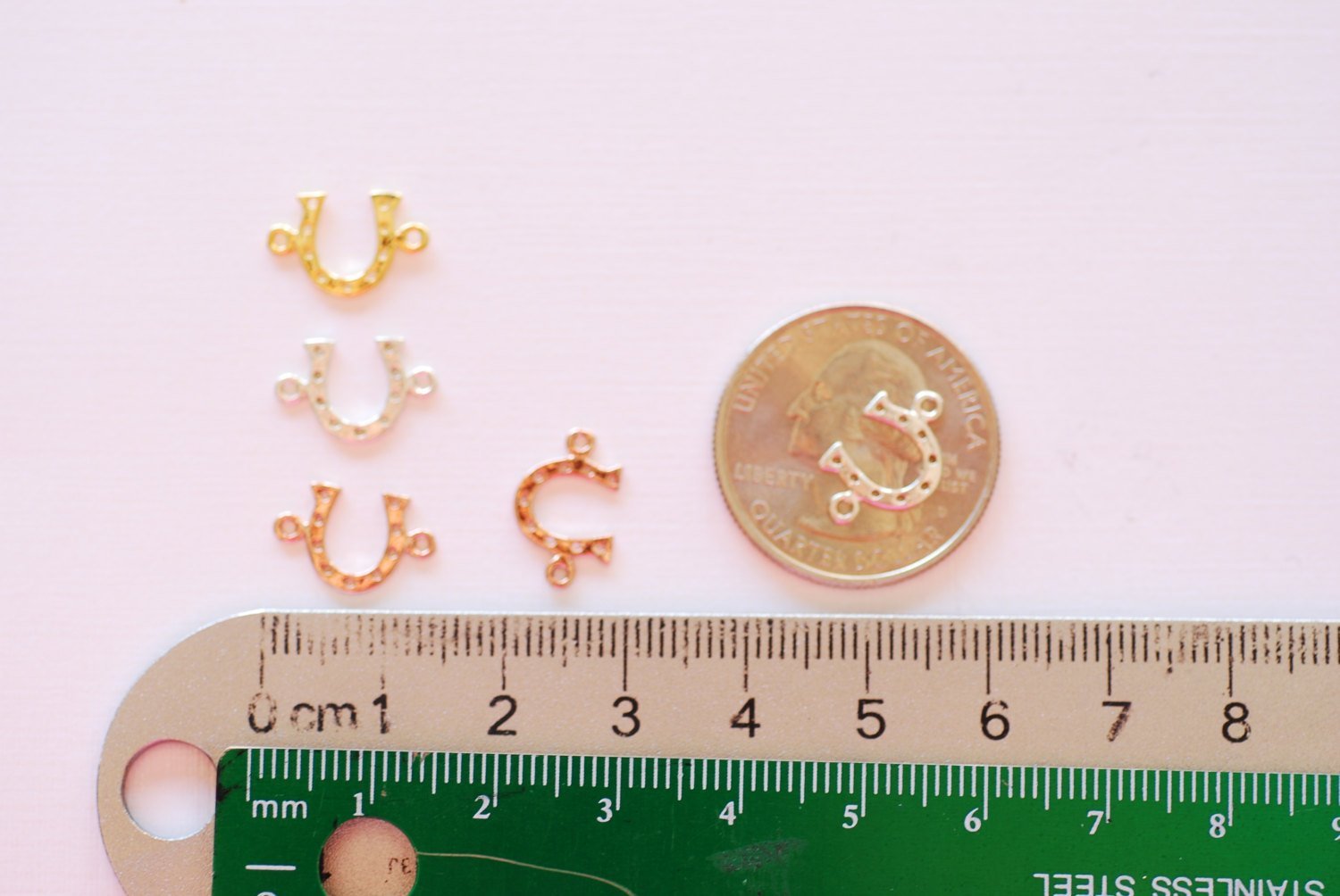 Shiny Vermeil Gold Horseshoe Connector Charm- 18k gold plated over Sterling Silver Horseshoe Charms, Gold Horseshoe Connector Link, 254