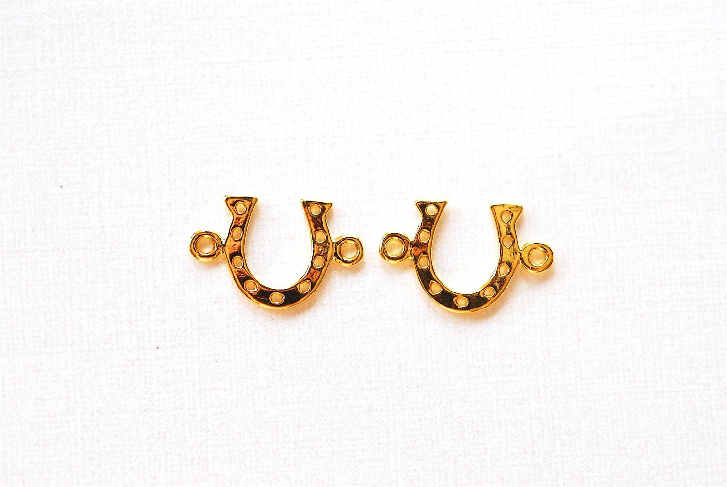 Shiny Vermeil Gold Horseshoe Connector Charm- 18k gold plated over Sterling Silver Horseshoe Charms, Gold Horseshoe Connector Link, 254