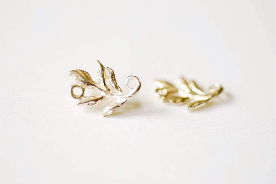 2pcs Sterling Silver Fern Leaf Charm Connector - 925 Silver Flower Leaf Charm Connector, Silver Leaf Charm Connector Spacer Link , Wholesale - HarperCrown